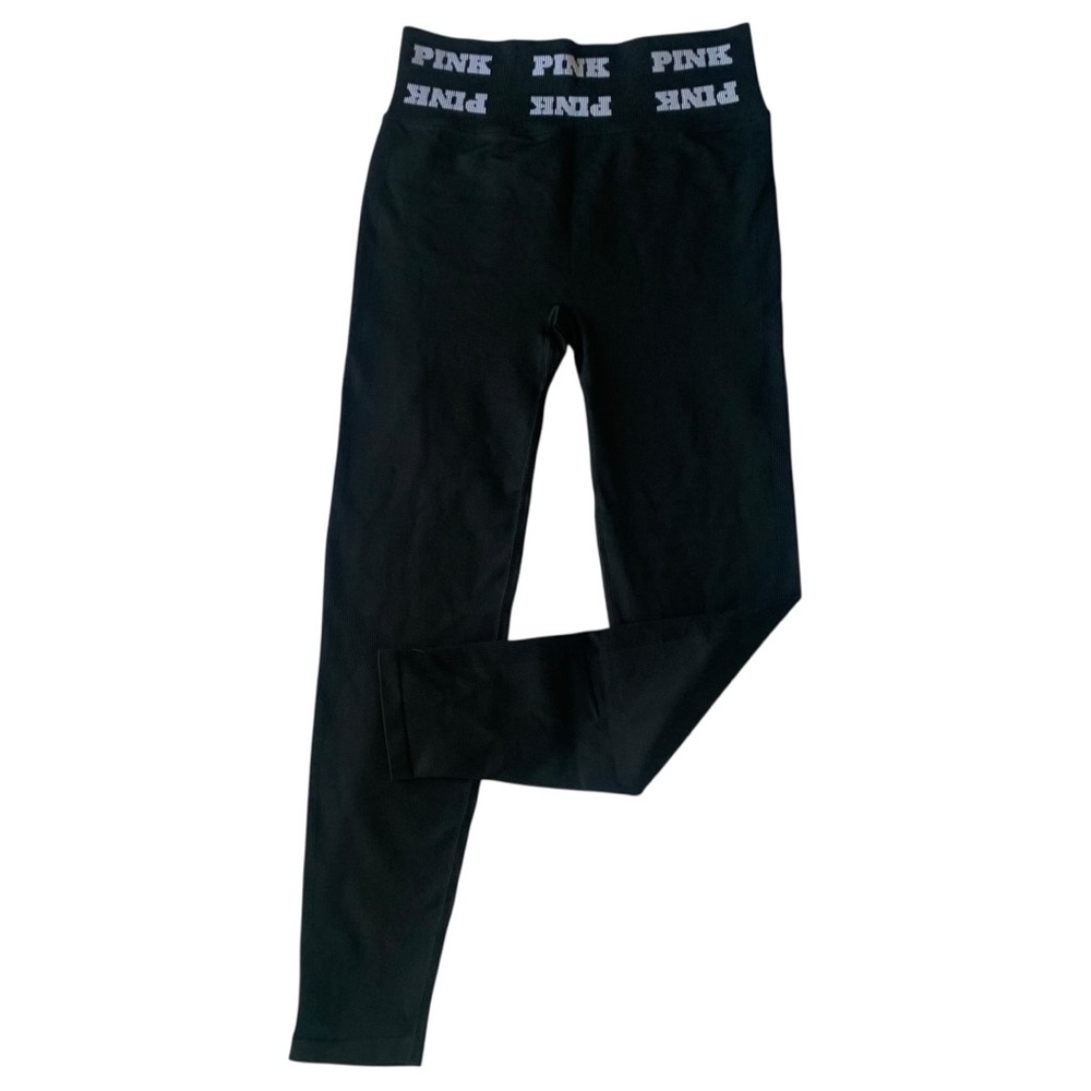 NWT Victoria’s Secret PINK Seamless Contour Leggings Black Logo Waistband Medium